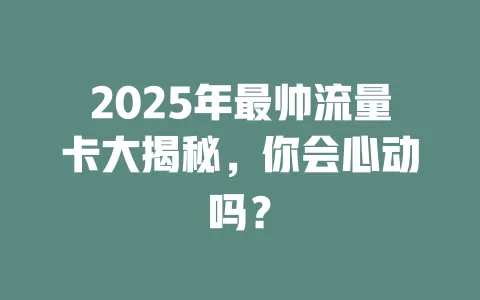 2025年最帅流量卡大揭秘，你会心动吗？