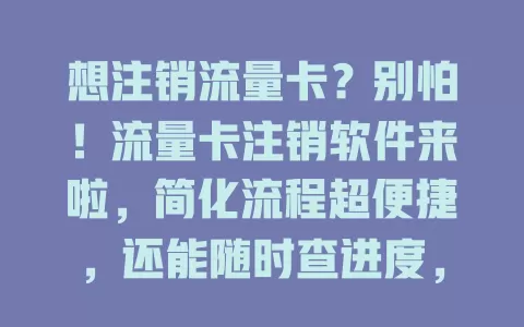 想注销流量卡？别怕！流量卡注销软件来啦，简化流程超便捷，还能随时查进度，选时要谨慎，快来体验！