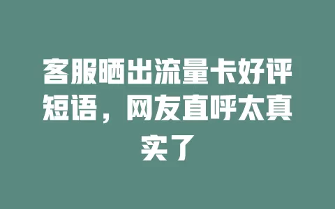 客服晒出流量卡好评短语，网友直呼太真实了
