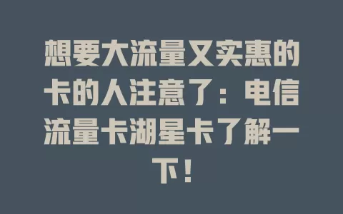 想要大流量又实惠的卡的人注意了：电信流量卡湖星卡了解一下！