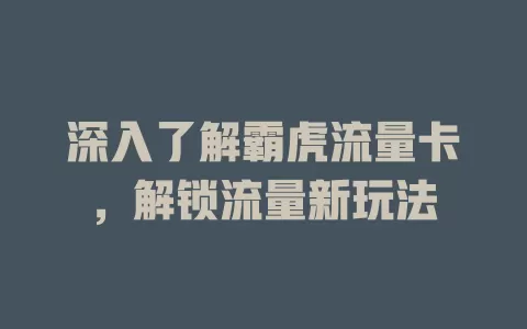 深入了解霸虎流量卡，解锁流量新玩法