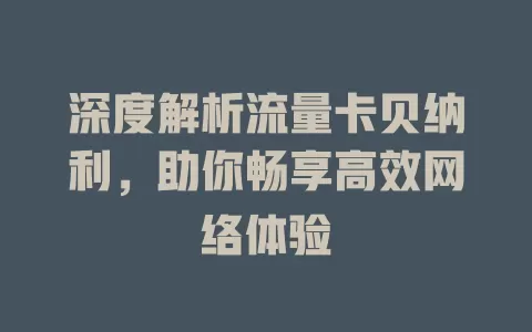 深度解析流量卡贝纳利，助你畅享高效网络体验