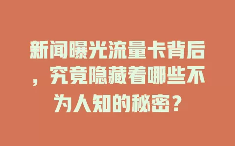 新闻曝光流量卡背后，究竟隐藏着哪些不为人知的秘密？