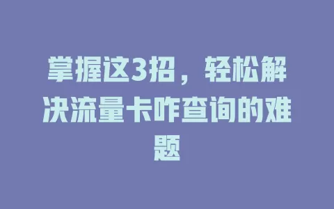 掌握这3招，轻松解决流量卡咋查询的难题
