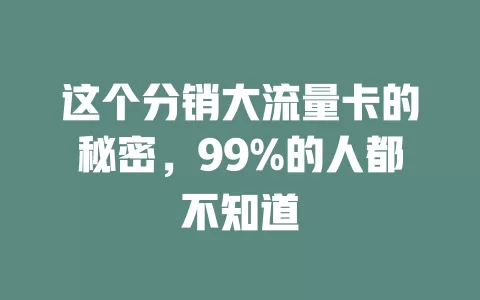 这个分销大流量卡的秘密，99%的人都不知道