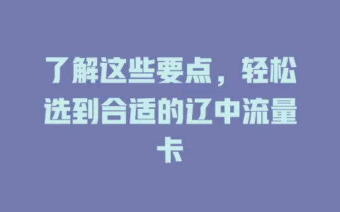 了解这些要点，轻松选到合适的辽中流量卡