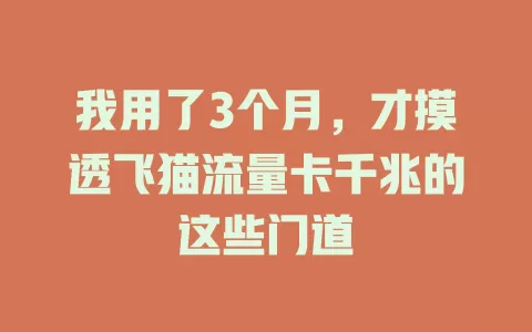 我用了3个月，才摸透飞猫流量卡千兆的这些门道