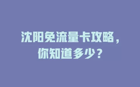 沈阳免流量卡攻略，你知道多少？