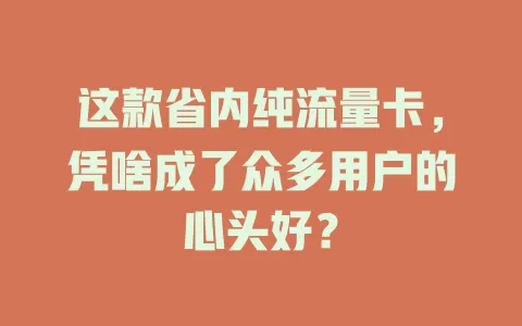 这款省内纯流量卡，凭啥成了众多用户的心头好？