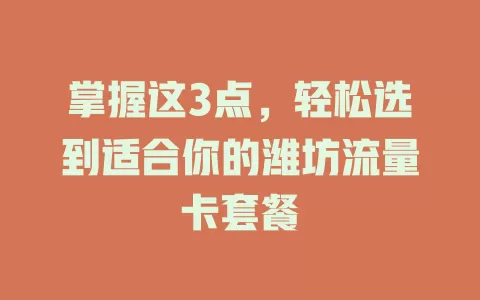 掌握这3点，轻松选到适合你的潍坊流量卡套餐