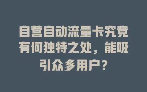 自营自动流量卡究竟有何独特之处，能吸引众多用户？