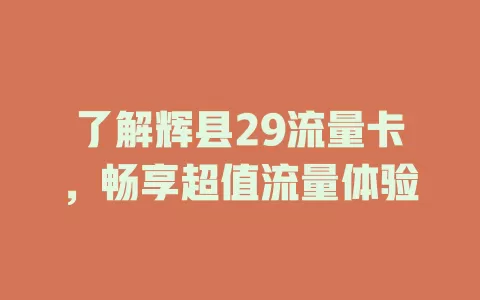 了解辉县29流量卡，畅享超值流量体验