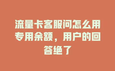 流量卡客服问怎么用专用余额，用户的回答绝了