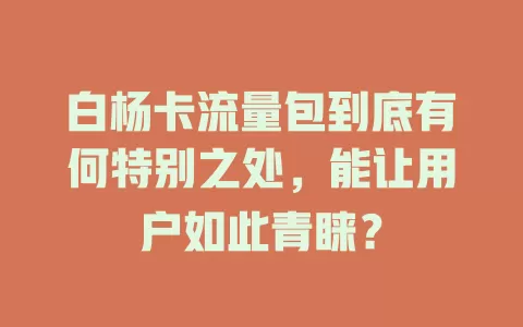 白杨卡流量包到底有何特别之处，能让用户如此青睐？