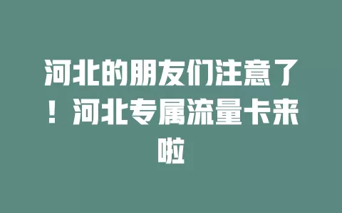 河北的朋友们注意了！河北专属流量卡来啦