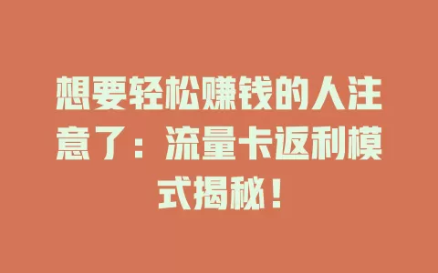 想要轻松赚钱的人注意了：流量卡返利模式揭秘！