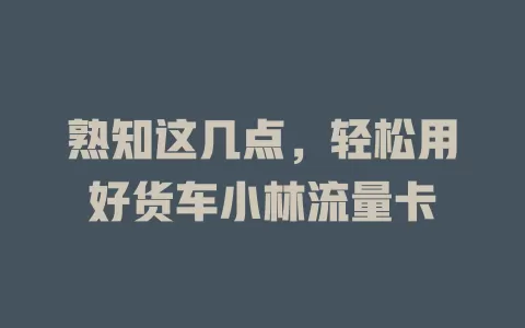 熟知这几点，轻松用好货车小林流量卡