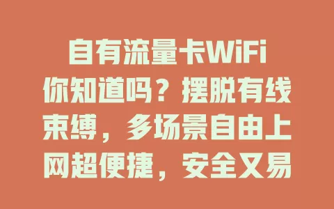 自有流量卡WiFi你知道吗？摆脱有线束缚，多场景自由上网超便捷，安全又易设置！