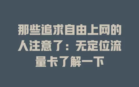 那些追求自由上网的人注意了：无定位流量卡了解一下