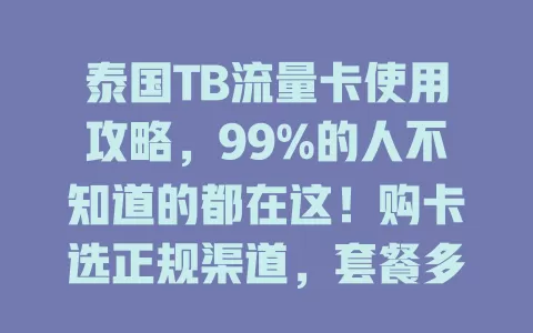 泰国TB流量卡使用攻略，99%的人不知道的都在这！购卡选正规渠道，套餐多样按需挑。激活简单，畅享高速网络。使用留意流量与覆盖，多设备可用，让泰国之行网络超便捷！