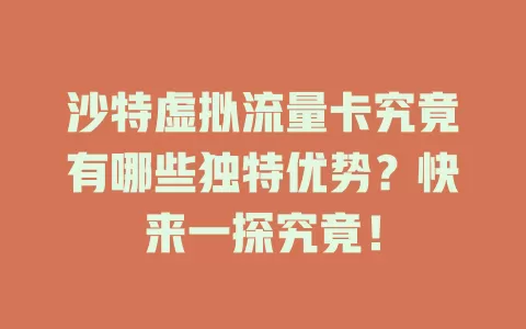 沙特虚拟流量卡究竟有哪些独特优势？快来一探究竟！