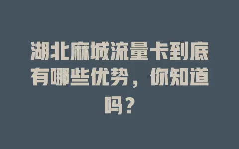 湖北麻城流量卡到底有哪些优势，你知道吗？