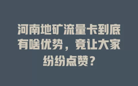 河南地矿流量卡到底有啥优势，竟让大家纷纷点赞？