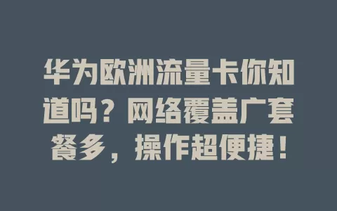 华为欧洲流量卡你知道吗？网络覆盖广套餐多，操作超便捷！