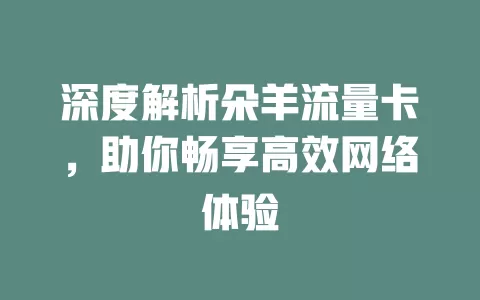 深度解析朵羊流量卡，助你畅享高效网络体验