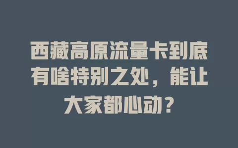 西藏高原流量卡到底有啥特别之处，能让大家都心动？