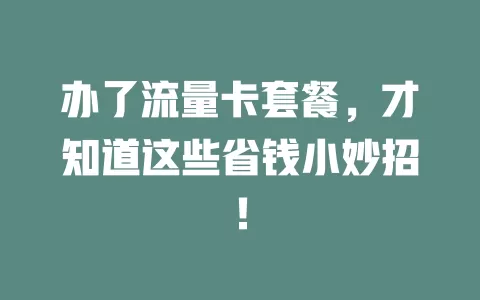 办了流量卡套餐，才知道这些省钱小妙招！