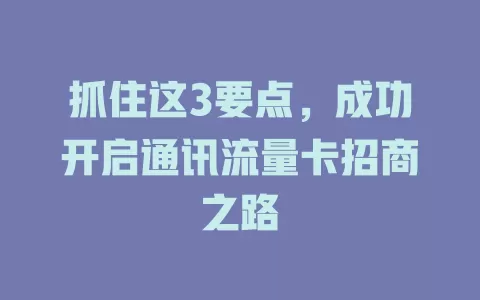 抓住这3要点，成功开启通讯流量卡招商之路