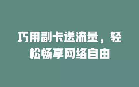 巧用副卡送流量，轻松畅享网络自由