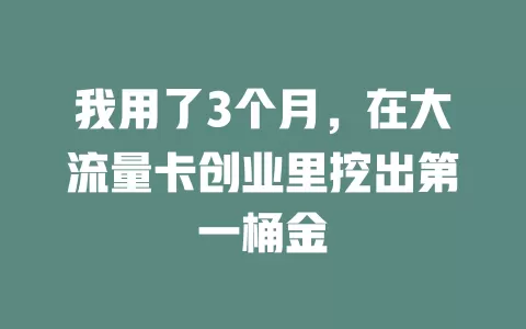 我用了3个月，在大流量卡创业里挖出第一桶金