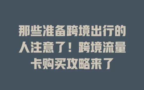 那些准备跨境出行的人注意了！跨境流量卡购买攻略来了