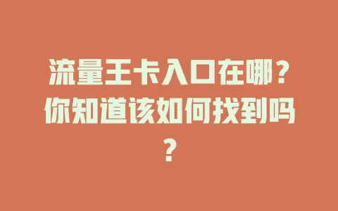 流量王卡入口在哪？你知道该如何找到吗？