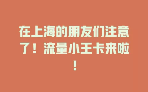 在上海的朋友们注意了！流量小王卡来啦！