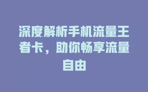 深度解析手机流量王者卡，助你畅享流量自由