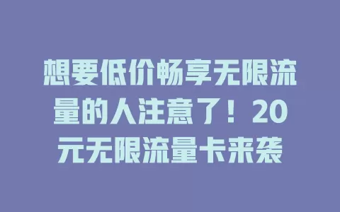 想要低价畅享无限流量的人注意了！20元无限流量卡来袭