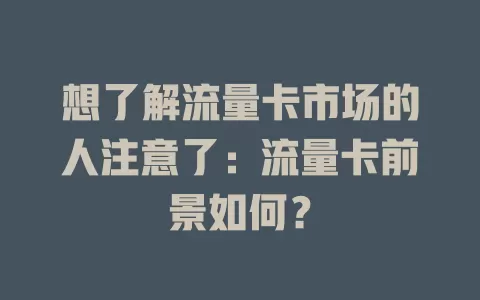 想了解流量卡市场的人注意了：流量卡前景如何？