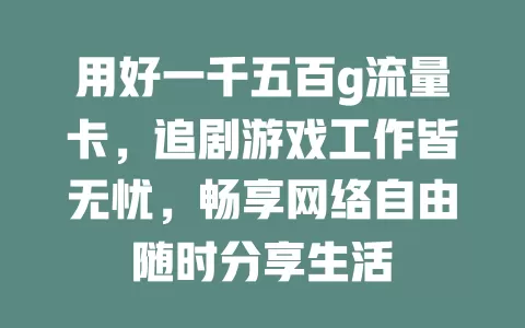 用好一千五百g流量卡，追剧游戏工作皆无忧，畅享网络自由随时分享生活