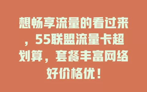 想畅享流量的看过来，55联盟流量卡超划算，套餐丰富网络好价格优！