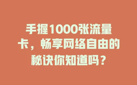 手握1000张流量卡，畅享网络自由的秘诀你知道吗？