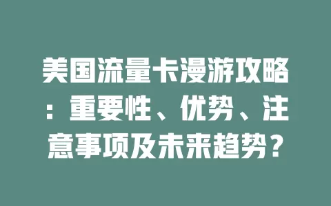美国流量卡漫游攻略：重要性、优势、注意事项及未来趋势？