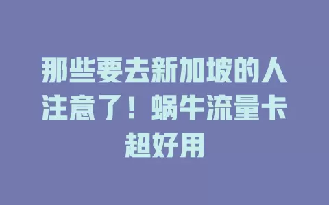 那些要去新加坡的人注意了！蜗牛流量卡超好用