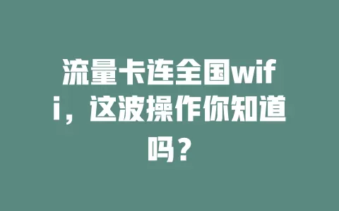 流量卡连全国wifi，这波操作你知道吗？