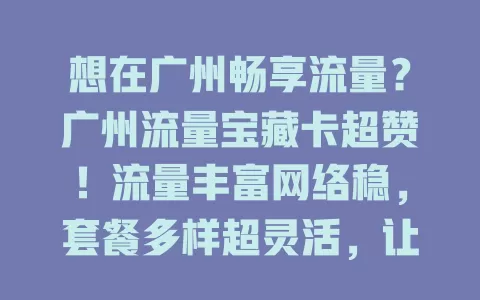 想在广州畅享流量？广州流量宝藏卡超赞！流量丰富网络稳，套餐多样超灵活，让你生活工作超便捷，每天精彩无限！