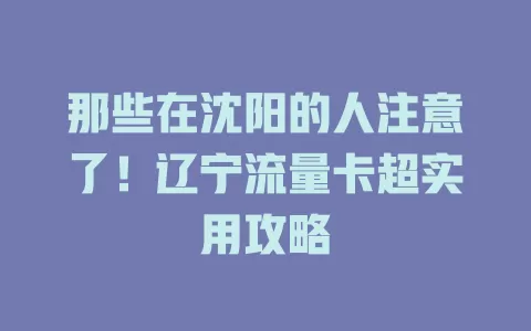 那些在沈阳的人注意了！辽宁流量卡超实用攻略
