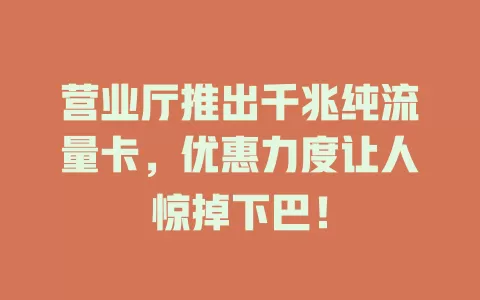 营业厅推出千兆纯流量卡，优惠力度让人惊掉下巴！