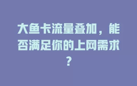 大鱼卡流量叠加，能否满足你的上网需求？